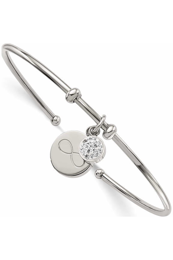 Stainless Steel Polished With Preciosa Crystal Infinity Dangles Flexible Bangl Made In China -Jewelry By Sweet Pea