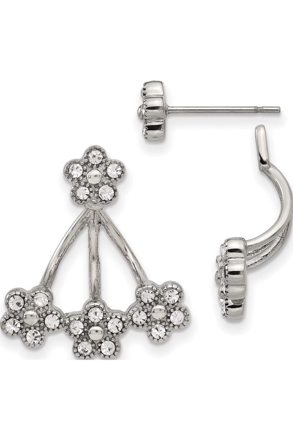 Stainless Steel Polished With Preciosa Crystal Post Jacket Earrings (19.8 X 2.5) Made In China sre1251