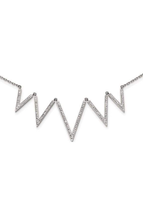 Stainless Steel Polished w/Preciosa Crystal V shape w/1.25in ext Necklace