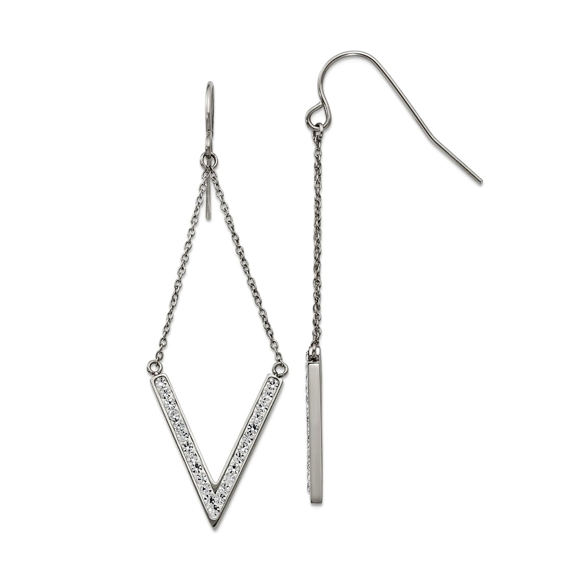 Stainless Steel Polished With Preciosa Crystal V-shape Shepherd Hook Earrings 20.5x1.9mm Stud Earring for Women
