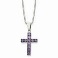 thumbnail image 1 of Stainless Steel Polished With Purple Princess Square CZ Cross 18in Necklace; 18 inch; for Adults and Teens; for Women and Men, 1 of 4