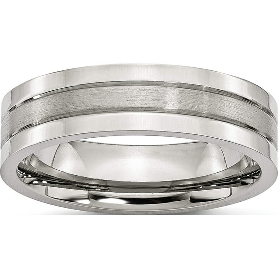 Stainless Steel Polished With Satin Center 6mm Grooved Band (Size 9.5) Made In China sr30-9.5