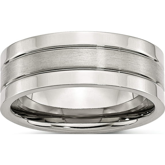 Stainless Steel Polished With Satin Center 8mm Grooved Band (Size 7.5) Made In China sr31-7.5