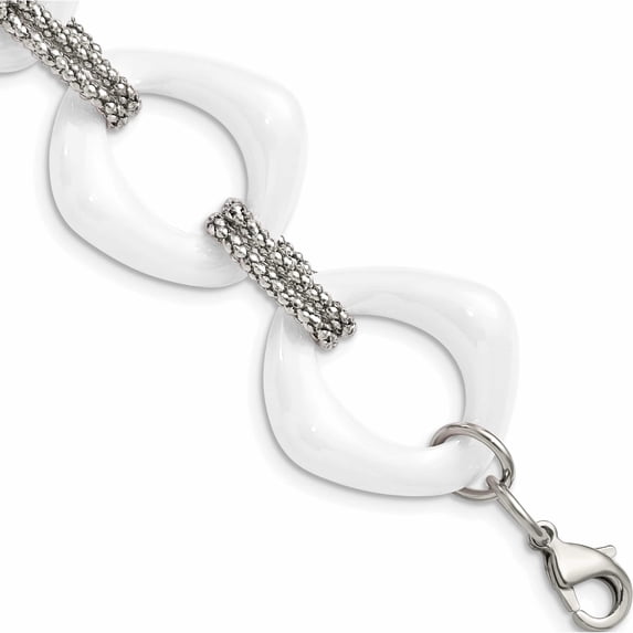 Stainless Steel Polished With White Ceramic 8In Bracelet (8 X 29) Made In China -Jewelry By Sweet Pea