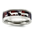 thumbnail image 1 of Stainless Steel Polished With Wood Inlay Deer Design 8mm Band Size 10.5 Ring for Women and Men, 1 of 2