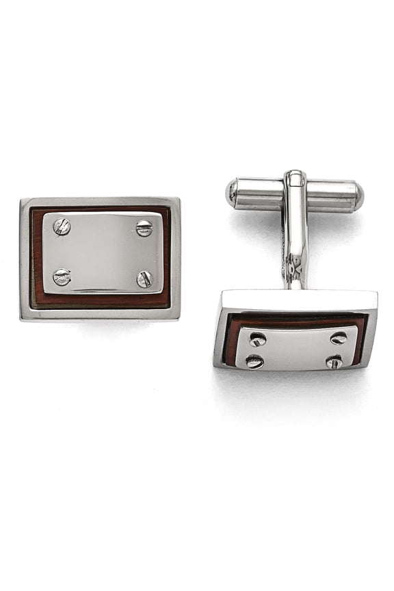 Stainless Steel Polished Wood Inlay Cuff Links