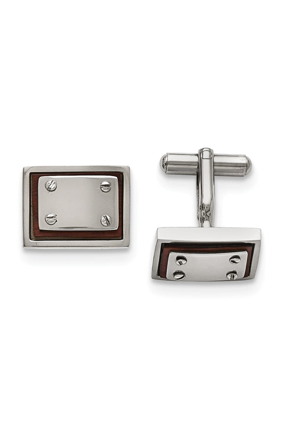 Stainless Steel Polished Wood Inlay Cuff Links
