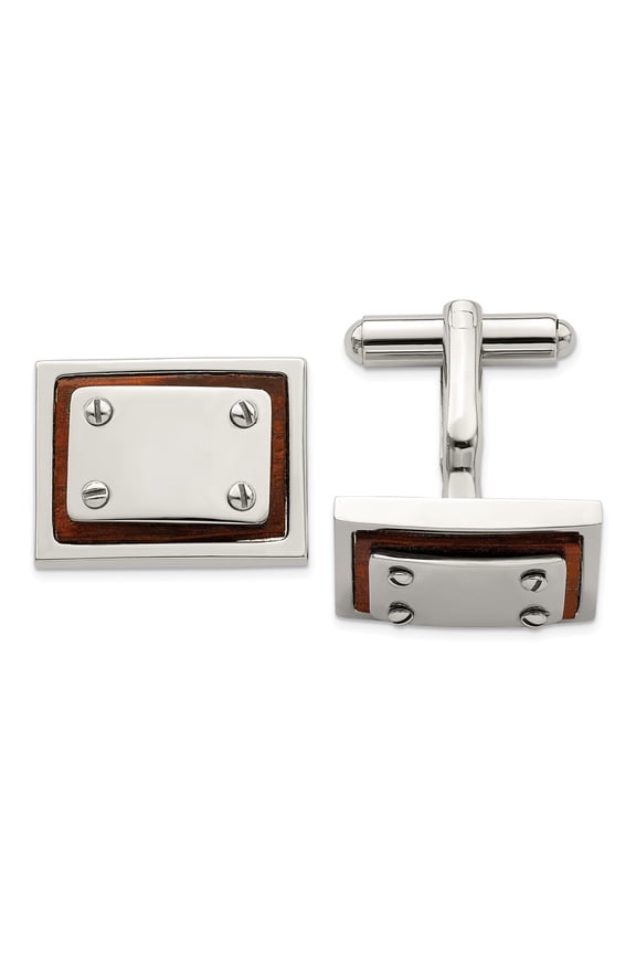 Stainless Steel Polished Wood Inlay Cufflinks; for Adults and Teens; for Women and Men