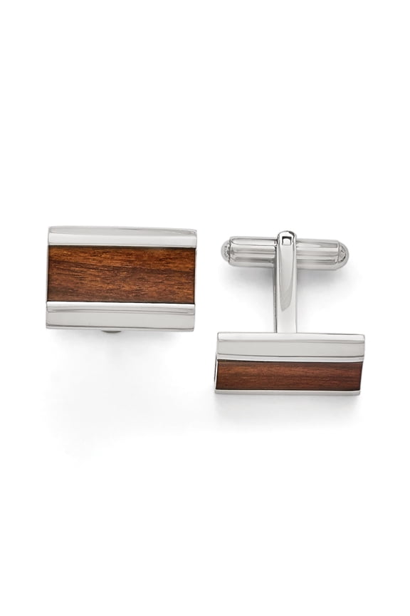 Stainless Steel Polished Wood Inlay Enameled Cuff Links