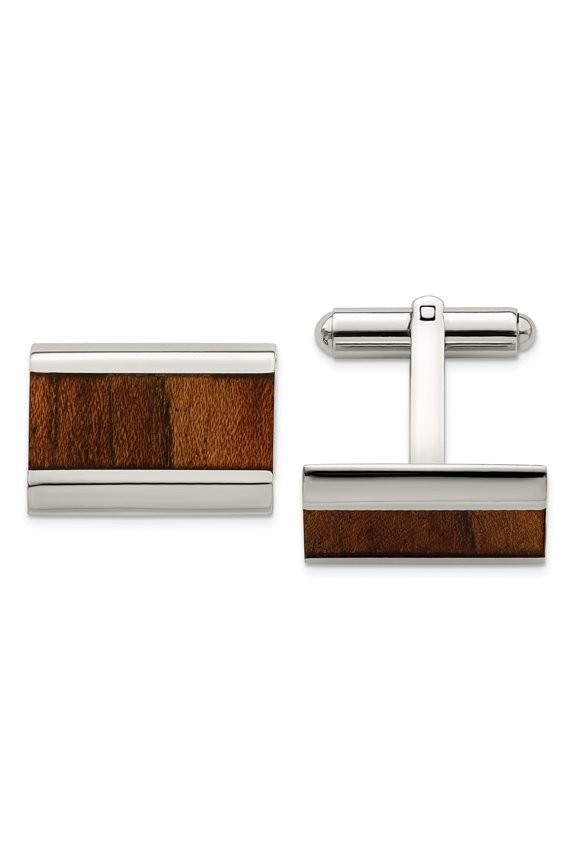 Stainless Steel Polished Wood Inlay Enameled Cufflinks; for Adults and Teens; for Women and Men