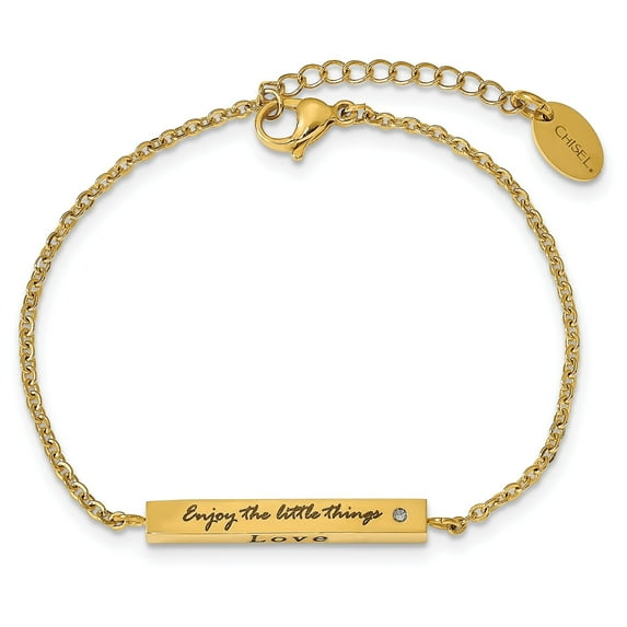 Chisel Stainless Steel Polished Yellow IP-plated with CZ LOVE DREAM LAUGH Enjoy the little things 7 inch Bracelet with 1.5 inch Extension