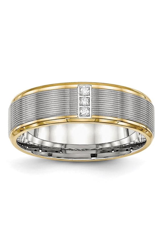 Stainless Steel Polished Yellow Ip CZ Grooved Comfort Back Ring