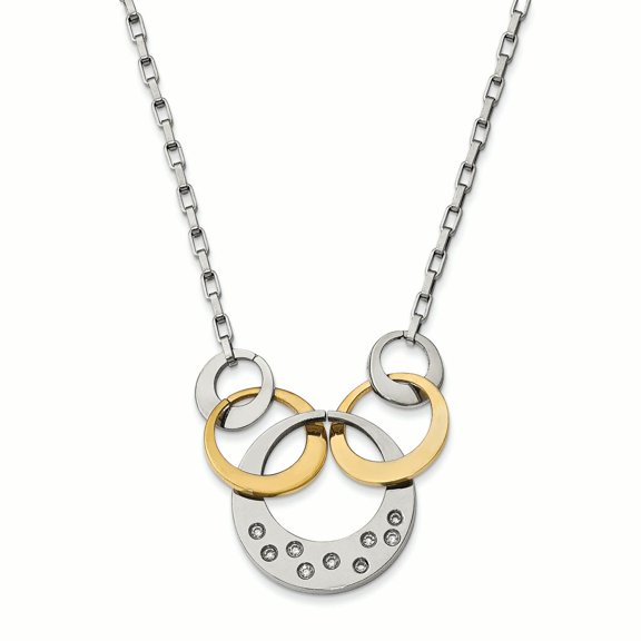 Finest Gold Stainless Steel Polished Yellow IP CZ Circle Necklace