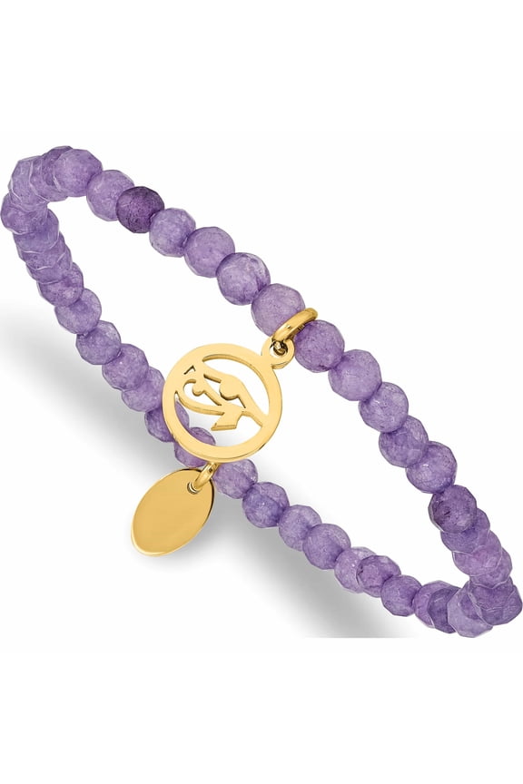 Stainless Steel Polished Yellow Ip Eye Of Horus Purple Jade Stretch Bracele Made In China -Jewelry By Sweet Pea