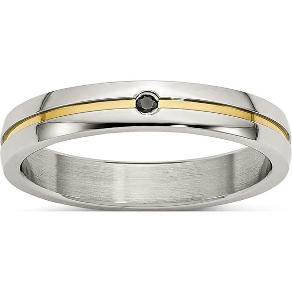 Stainless Steel Polished Yellow Ip-Plated .025Pt. Diamond 4mm Band (Size 9) Made In China sr407-9