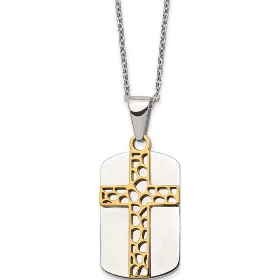 Stainless Steel Polished Yellow Ip-Plated Cross Dog Tag 18In Necklace (18 X 16.5) Made In China srn2907-18