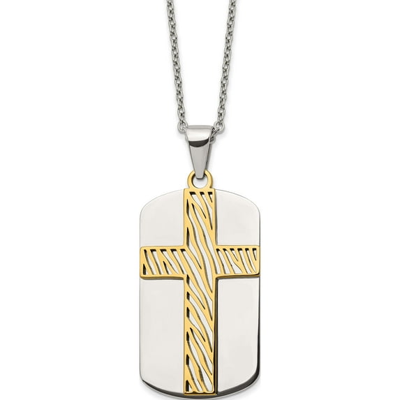 Stainless Steel Polished Yellow Ip-Plated Cross Dog Tag 24In Necklace (24 X 22.2) Made In China srn2906-24