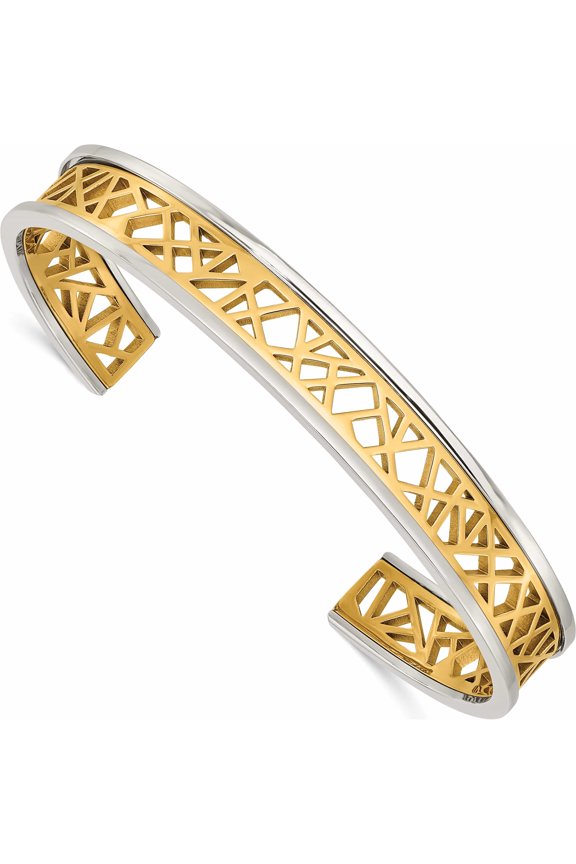 Chisel Stainless Steel Polished Yellow IP-plated Cut out Center 9.5mm Cuff Bangle