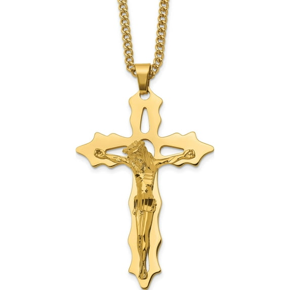 Stainless Steel Polished Yellow Ip-Plated Cutout Crucifix 24In Necklace (24 X 40.6) Made In China srn2769-24