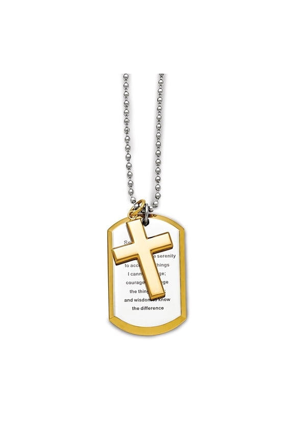 Stainless Steel Polished Yellow Ip-plated Serenity Prayer Necklace - 24 Inch - Measures 27.55mm Wide