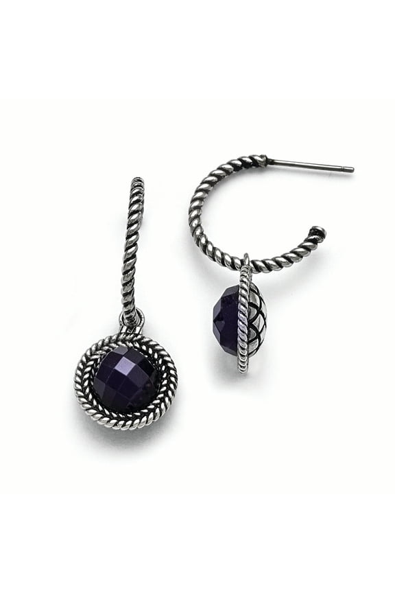 Stainless Steel Polished and Antiqued Blue Sandstone Reversible Earrings SRE792 (mm X mm)