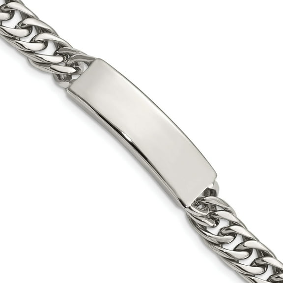 Stainless Steel Polished and Antiqued Curb ID Link Bracelet, 8.5