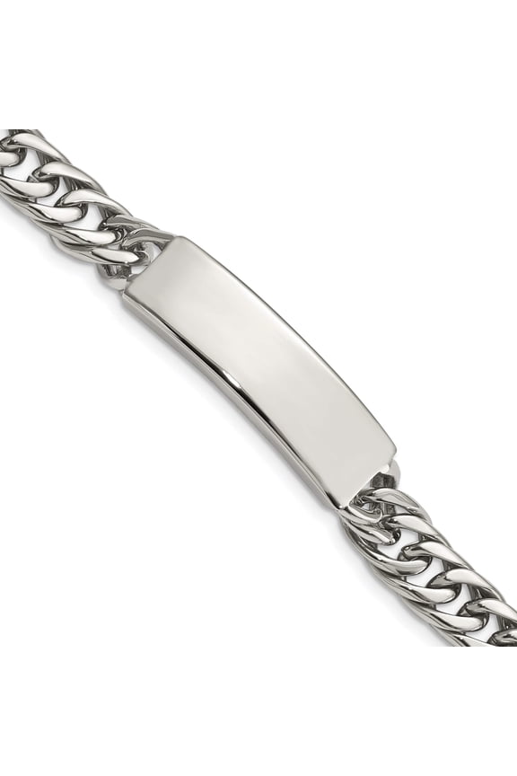 Stainless Steel Polished and Antiqued Curb ID Link Bracelet, 8.5