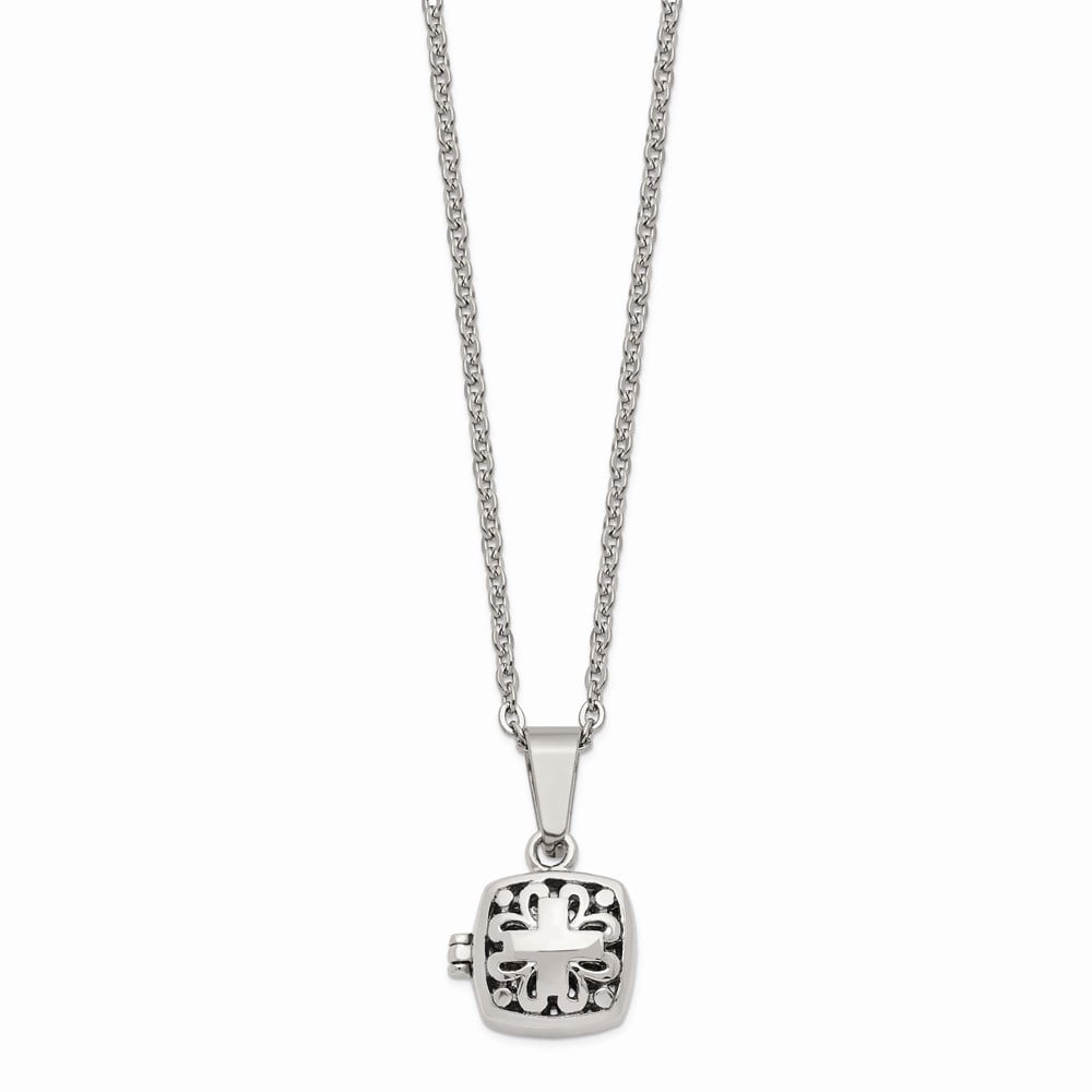 Stainless Steel Polished and Antiqued Magnetic Princess Square Necklace; 18 inch; for Adults and Teens; for Women and Men