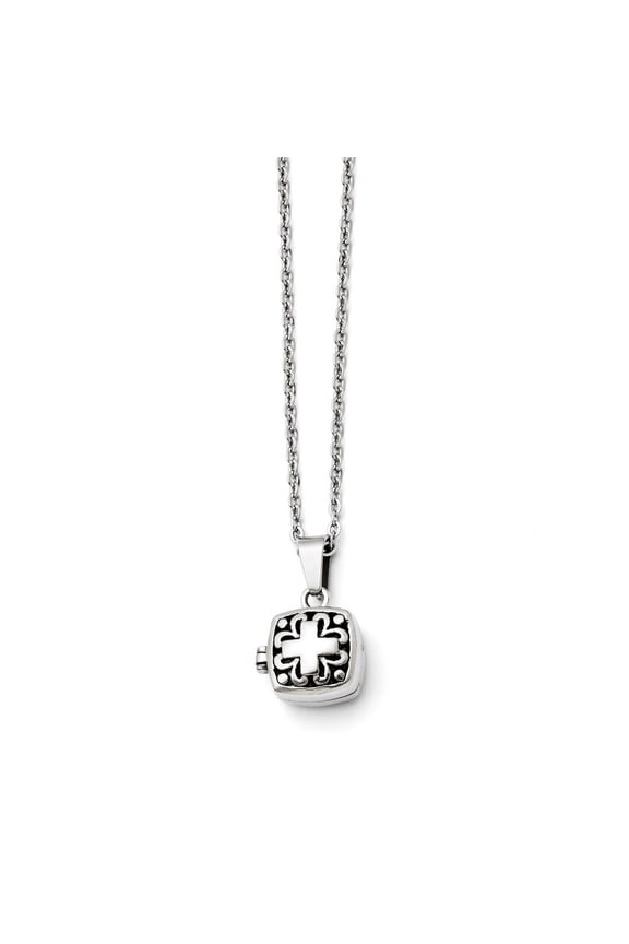 Stainless Steel Polished and Antiqued Magnetic Square Necklace - 18 Inch - Measures 17mm Wide