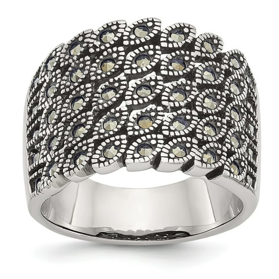 Stainless Steel Polished and Antiqued Marcasite Ring Size: 6; for Adults and Teens; for Women and Men
