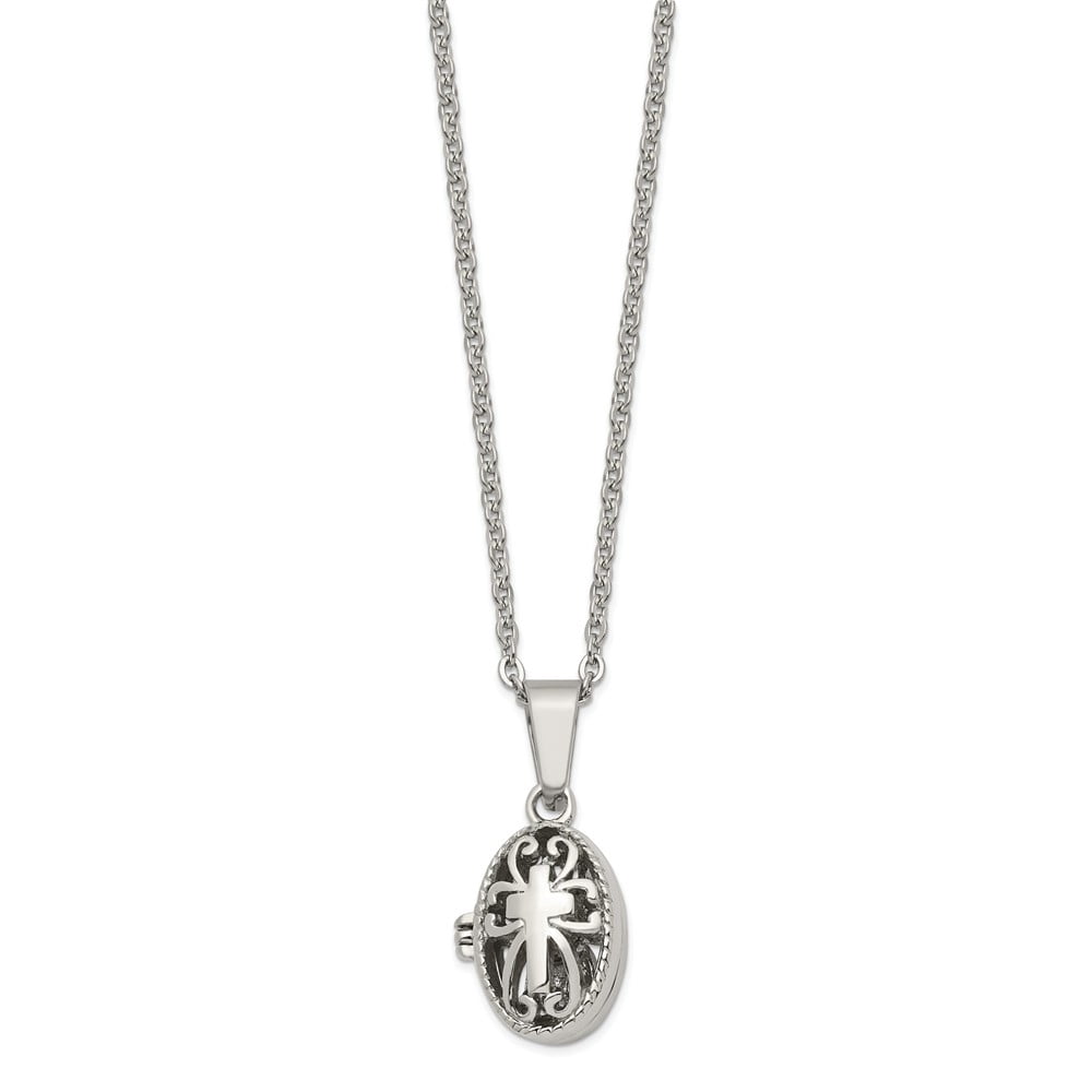 Stainless Steel Polished and Antiqued Oval Magnetic Necklace; 18 inch; Lobster (Fancy) Clasp; for Adults and Teens; for Women and Men