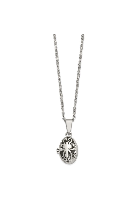 Stainless Steel Polished and Antiqued Oval Magnetic Necklace; 18 inch; Lobster (Fancy) Clasp; for Adults and Teens; for Women and Men