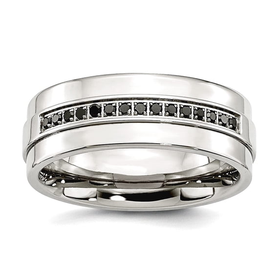 Stainless Steel Polished and Black Diamonds Ring Size 10 Ring for Women - .15 dwt