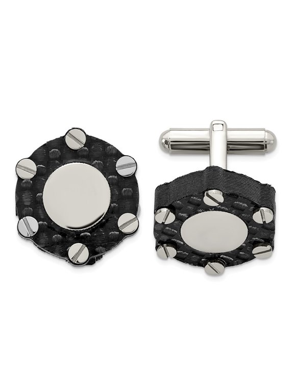 Stainless Steel Polished and Brushed Solid Carbon Fiber Cuff Links