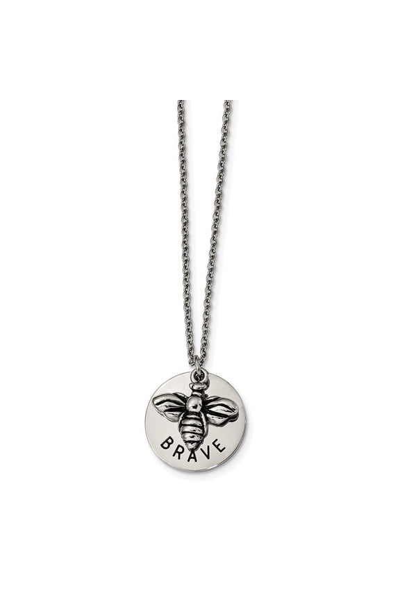 Stainless Steel Polished and Enameled Bumble Bee Brave Necklace - 22 Inch - Measures 22.07mm Wide