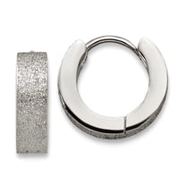 Stainless Steel Polished and Sand Blasted 4.0mm Hinged Hoop Earrings 13x13mm Wide 4mm Thi Hoop Earring for Women