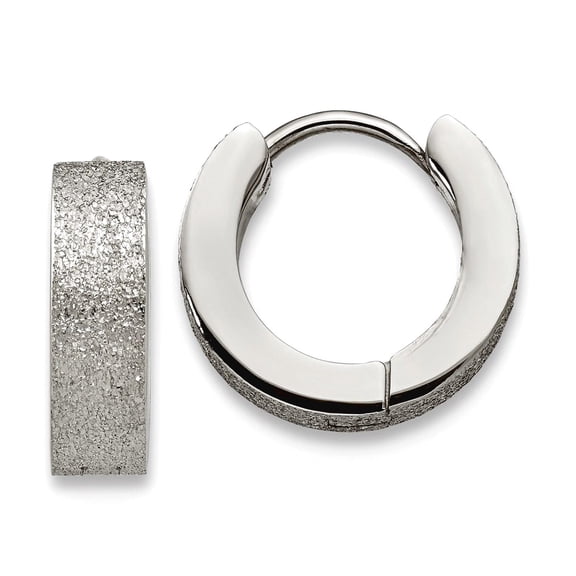 Stainless Steel Polished and Sand Blasted 4.0mm Hinged Hoop Earrings 13x13mm Wide 4mm Thi Hoop Earring for Women