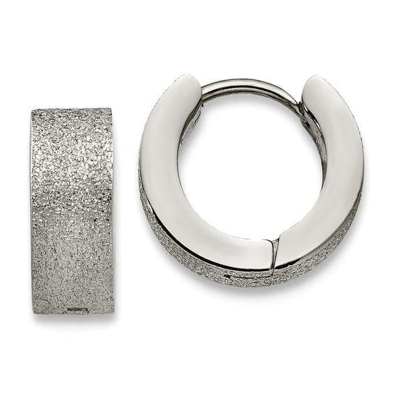 Stainless Steel Polished and Sand Blasted 5.0mm Hinged Hoop Earrings 13x13mm Wide 5mm Thi Hoop Earring for Women