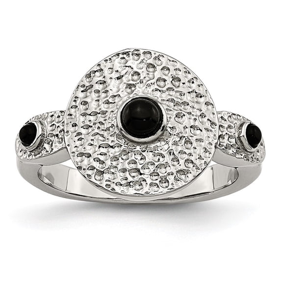 Stainless Steel Polished and Textured Black Simulated Onyx Ring - Size 9