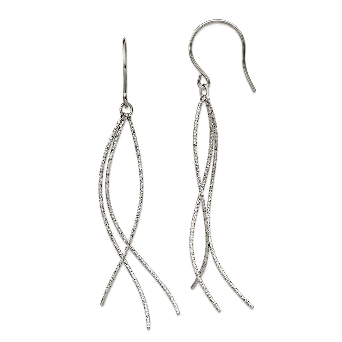 Stainless Steel Polished and Textured Dangle Shepherd Hook Earrings 66.2mm Long Dangle Earring for Women