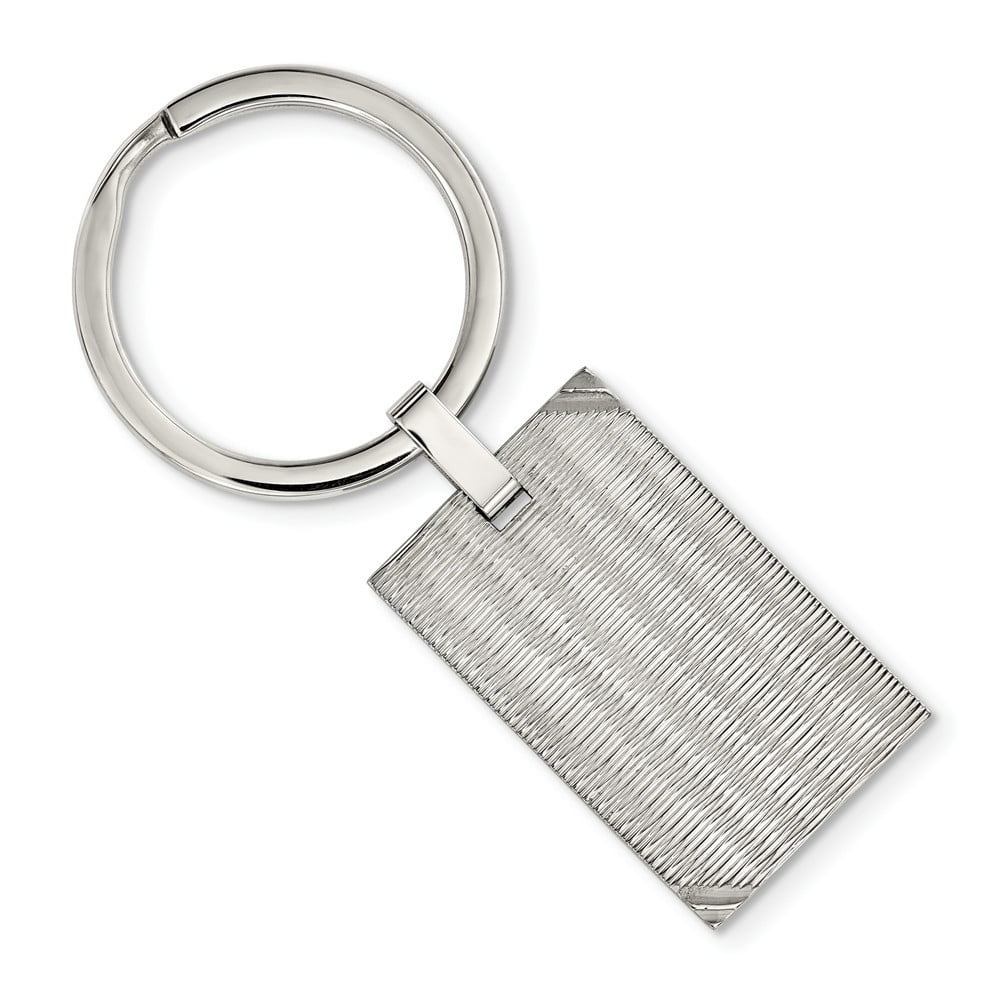Stainless Steel Polished and Textured Key Ring - Measures 60.1x20.5mm Wide