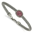 thumbnail image 1 of Stainless Steel Polished and Textured Pink Crystal Bracelet - 7.5 Inch, 1 of 2