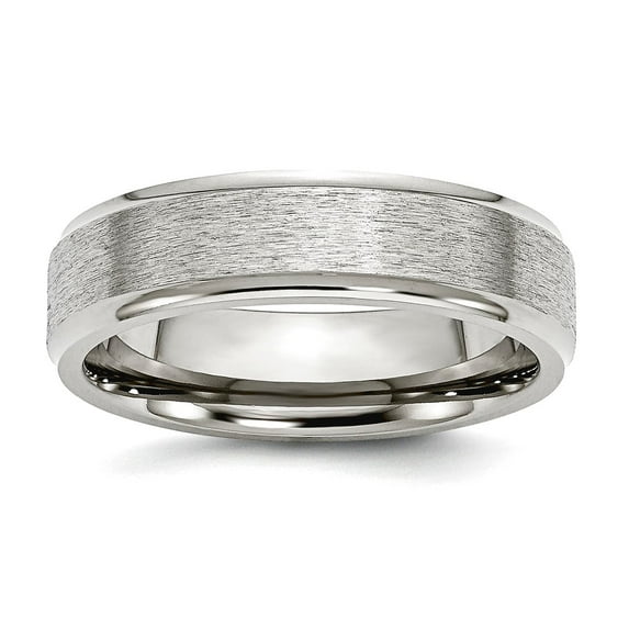 Stainless Steel Polished and satin Ridged Edge 6mm Satin and Polished Band Ring Size 10.5 Ring for Women and Men