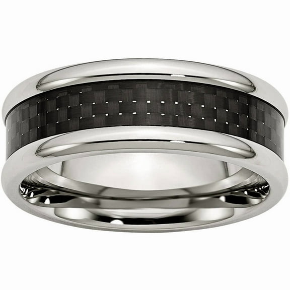 Stainless Steel Polished w/ Black Carbon Fiber Inlay 8mm Band