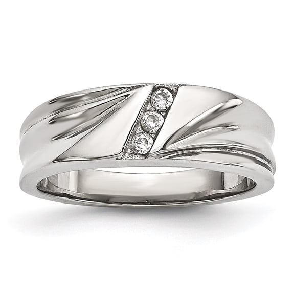 Stainless Steel Polished w/CZ 6.75mm Band