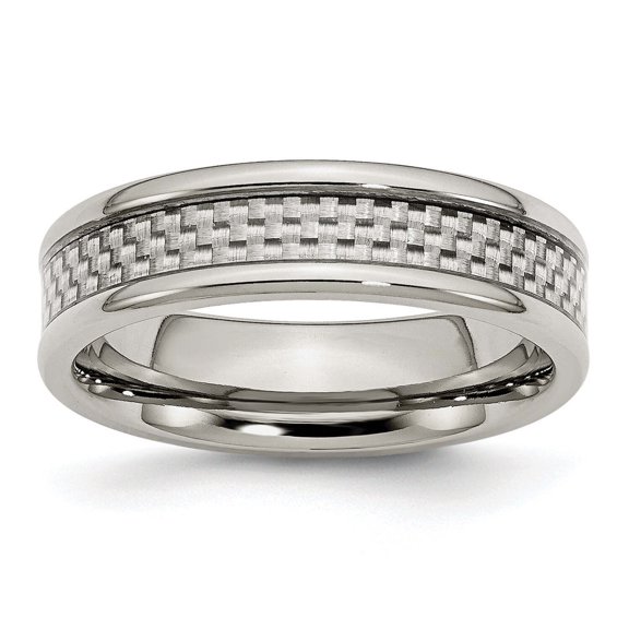 Stainless Steel Rounded Edge Grey Carbon Fiber 6mm Polished Band Ring Size 9.5 -  Jewelry Gift for Mom