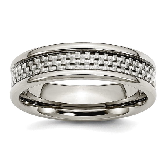 Stainless Steel Rounded Edge Grey Carbon Fiber 6mm Polished Band Ring Size 11.5 - Jewelry Gift for Mom