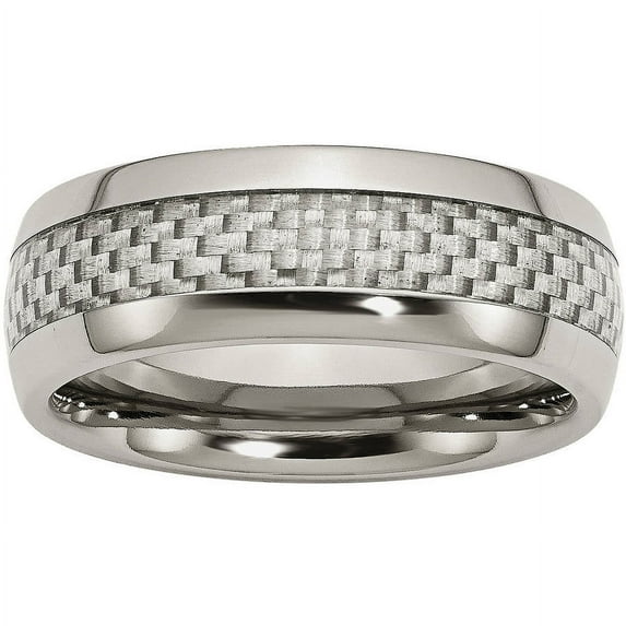 Stainless Steel Polished w/ Grey Carbon Fiber Inlay 8mm Band