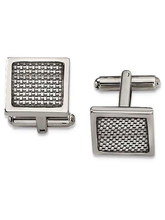 Stainless Steel Polished w/Grey Carbon Fiber Inlay Cuff Links