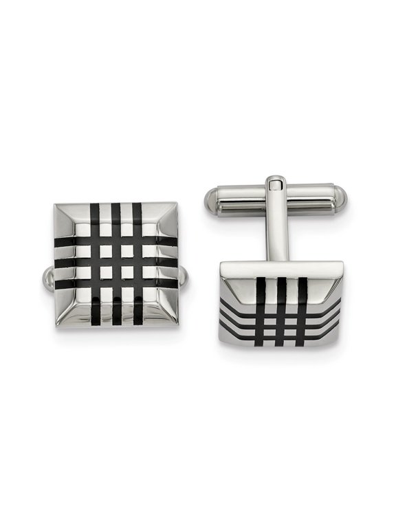 Stainless Steel Polished with Black Rubber Cuff Links